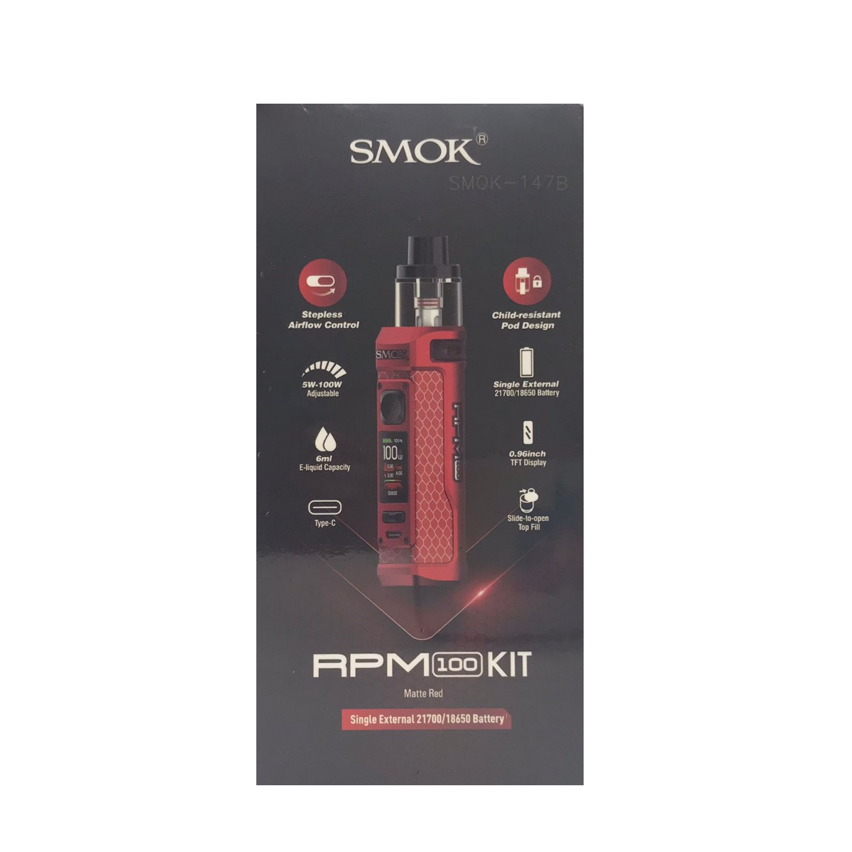 SMOK RPM 100 Pod Kit Matte Red SMOK-147B
