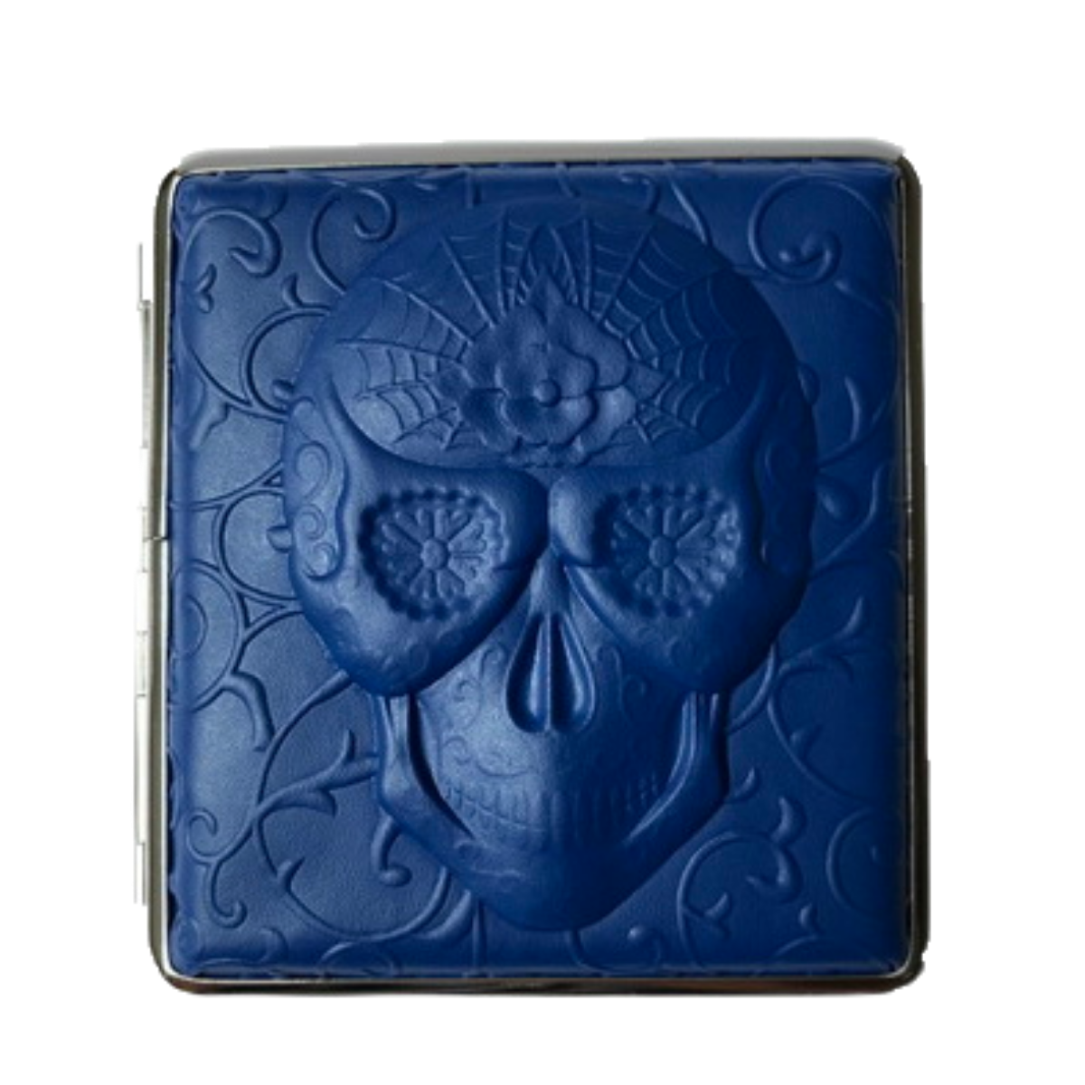 21452 Портсигар FARO д/20 сиг 80мм, ПВХ "череп" синий