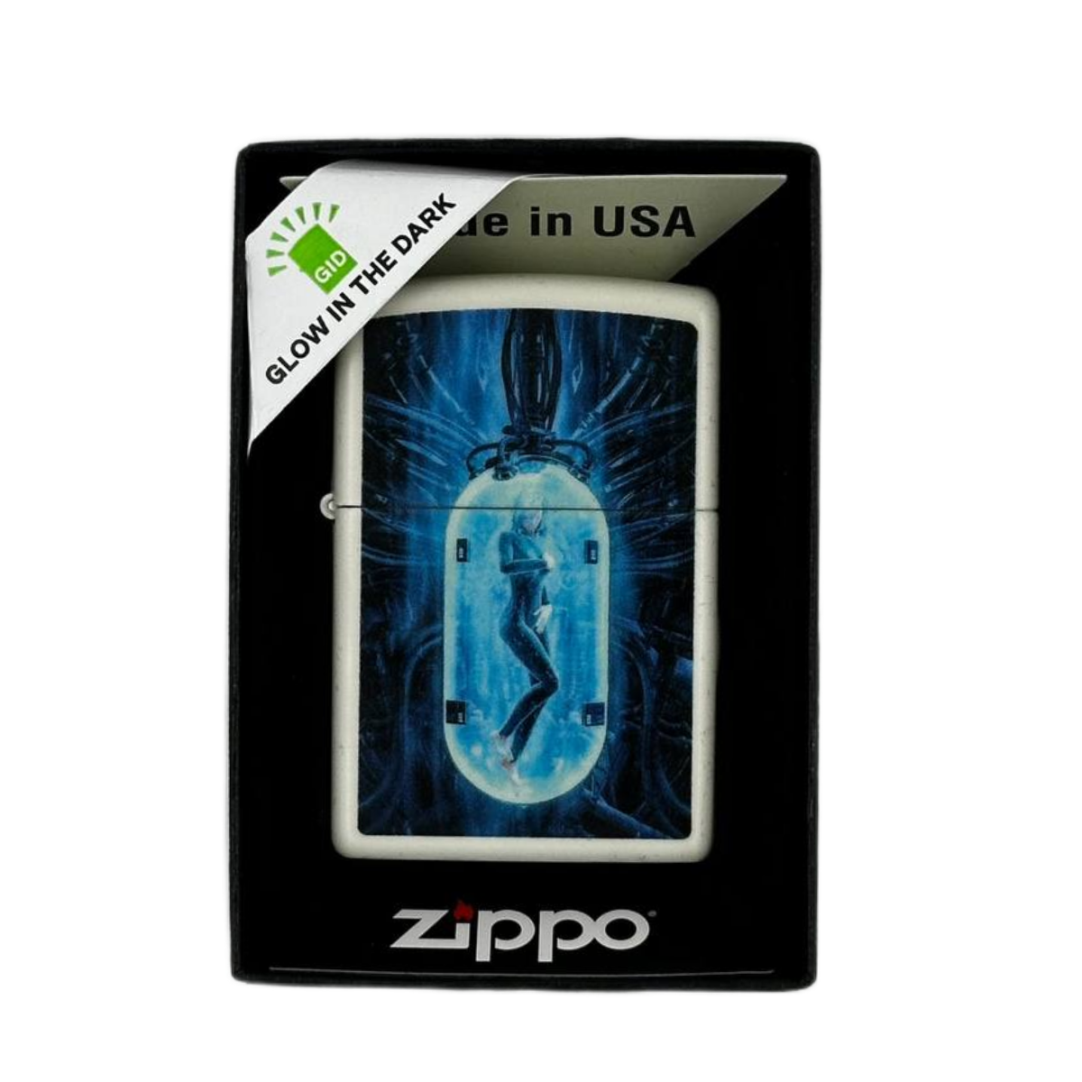 ZIPPO/48520 Woman in Tube покр.Glow In The Dark Green, лат/сталь, белая,