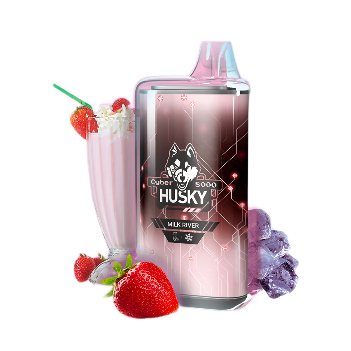 HUSKY CYBER NEW 8000 Молочный коктейль клубника лёд 2%