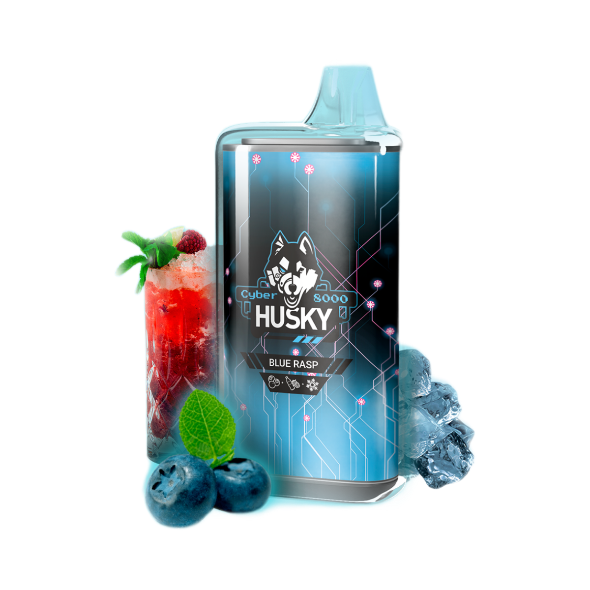 HUSKY CYBER NEW 8000 Черника малина виноград лёд 2%