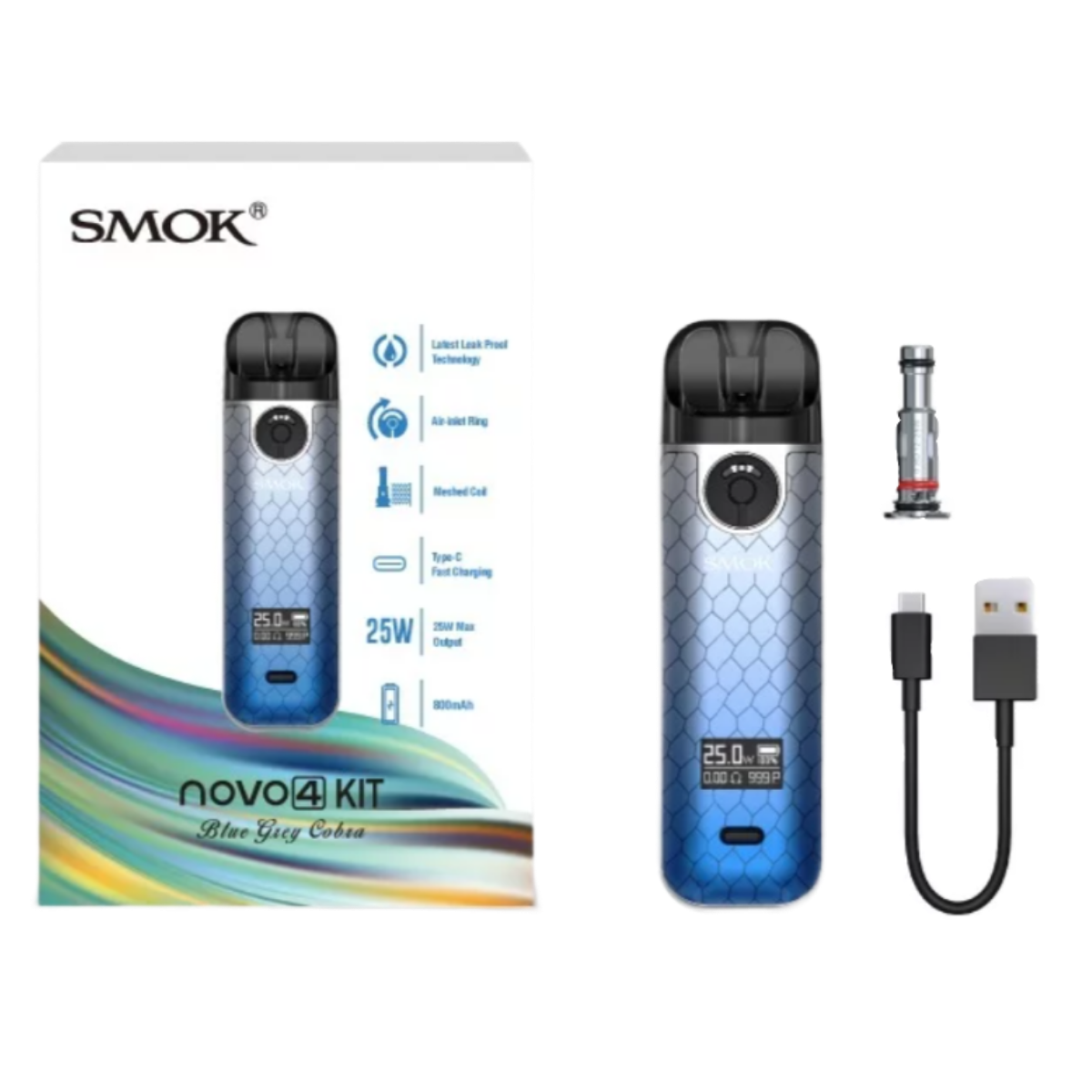 SMOK NOVO 4 Pod 800mAh 25W Kit Silver Carbon Fiber SMOK-083F