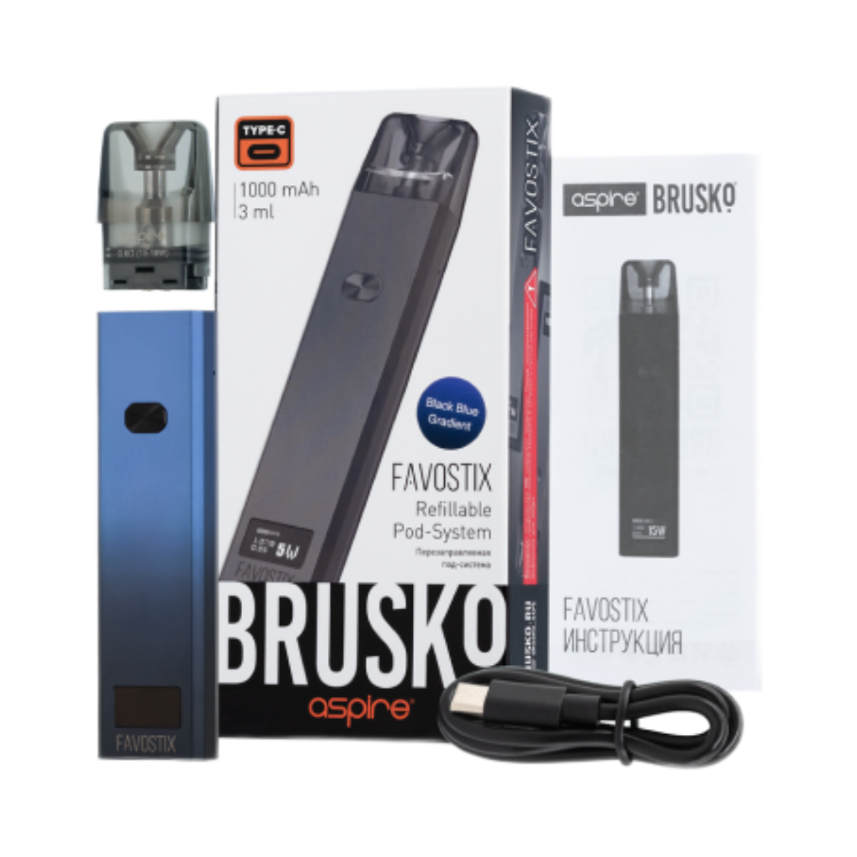 BRUSKO FAVOSTIX 1000 mAh Серебристый