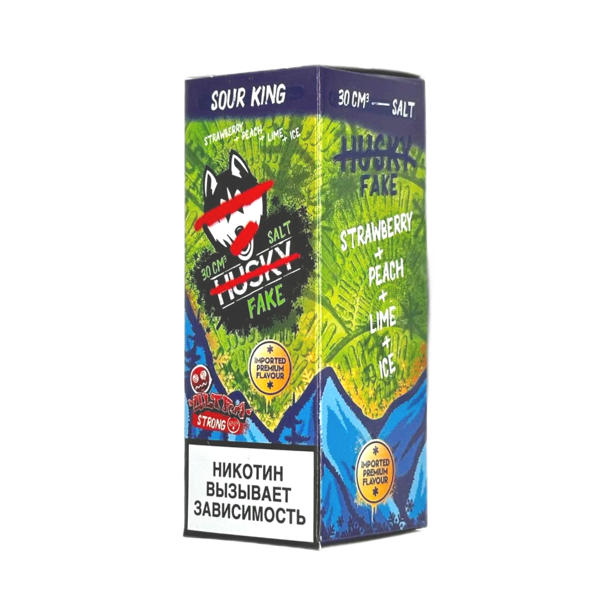 HUSKY IMPORT FAKE Ultra Strong Клубника персик лайм лед 30мл.20мг.