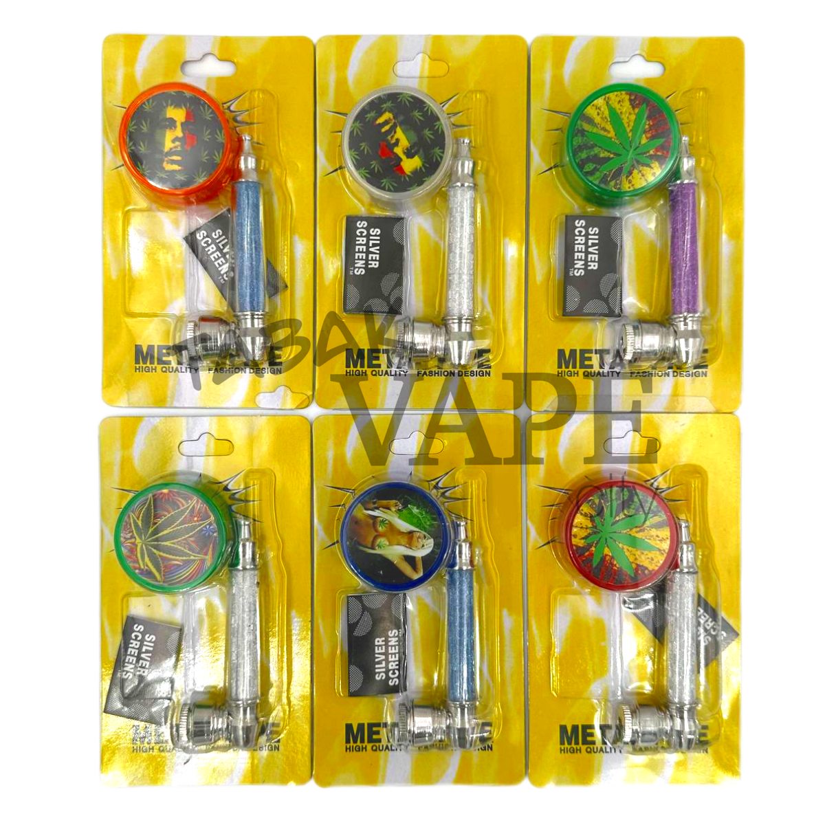 Трубка Блистер TVC металл с гриндером и сеткой Голубая картинки L7/D3 см.