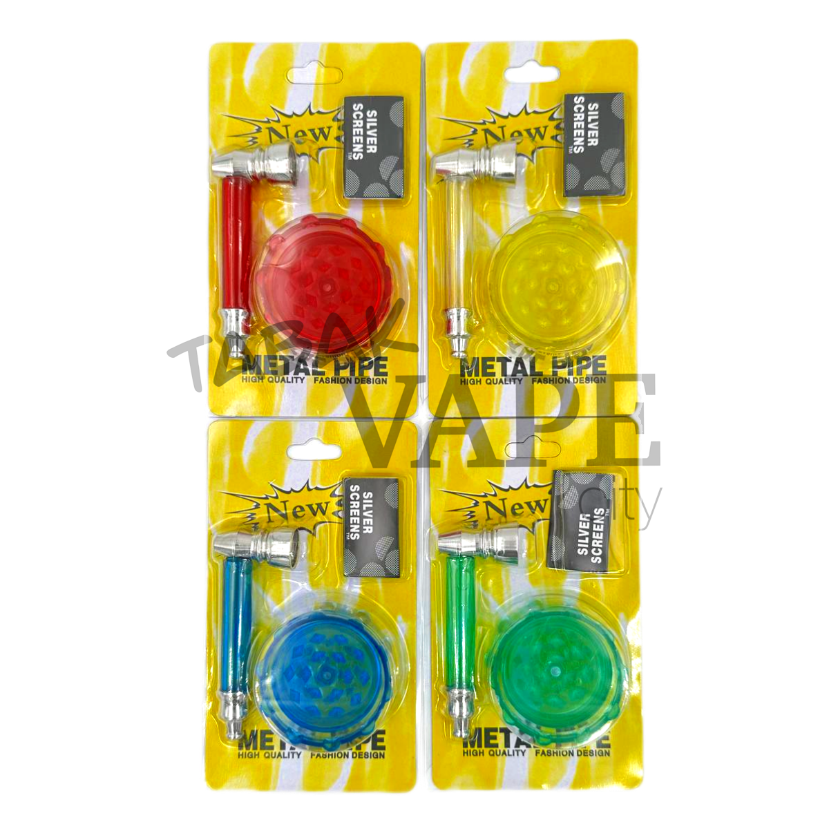 Трубка Блистер TVC металл с гриндером и сеткой Зеленая прозрачная L7/D3 см.